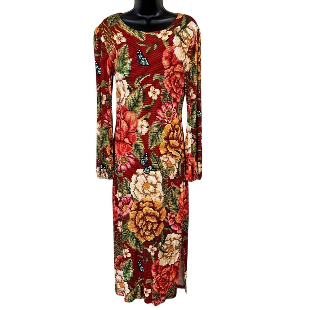 FARM Rio Jessa Floral Cross Stitch Printed Stretch Maxi Dress